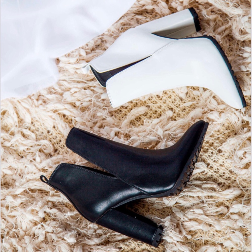 White Ankle High Block Chunky Heel Booties - Picture 8 of 13